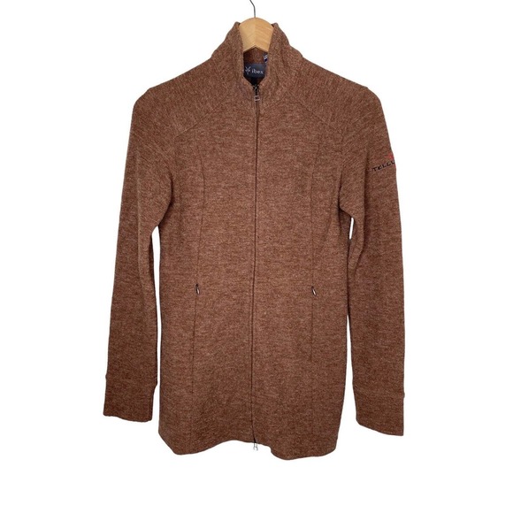 Ibex Reese Tunic Zip Sweater Pockets Merino Wool Brown Embroidered Size XS - Picture 1 of 13